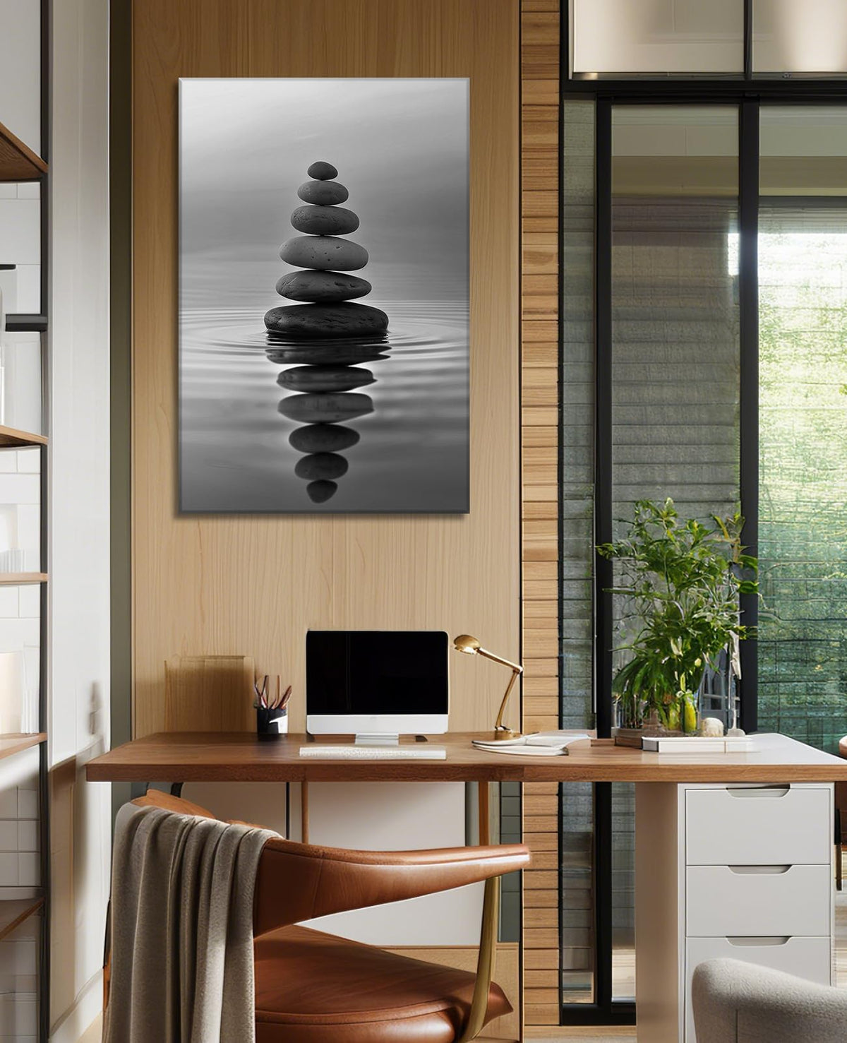 Black and White Zen Wall Art Spa Stones in Water Pictures Zen Canvas Prints for Bathroom Yoga Meditation Room Living Room Home Office Decor Framed (Zen-6 / 42"L x 28"W)