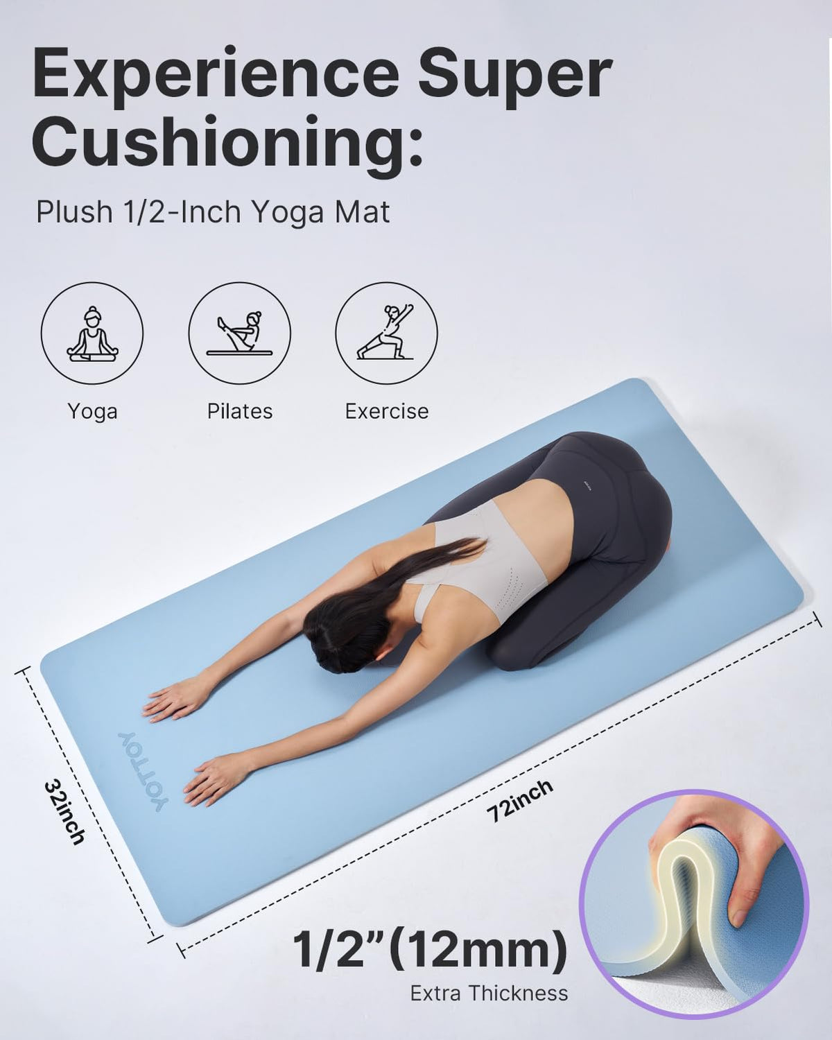 Yoga Mat Extra Thick Yoga Mat (Blue / 72*32*1/2inch)