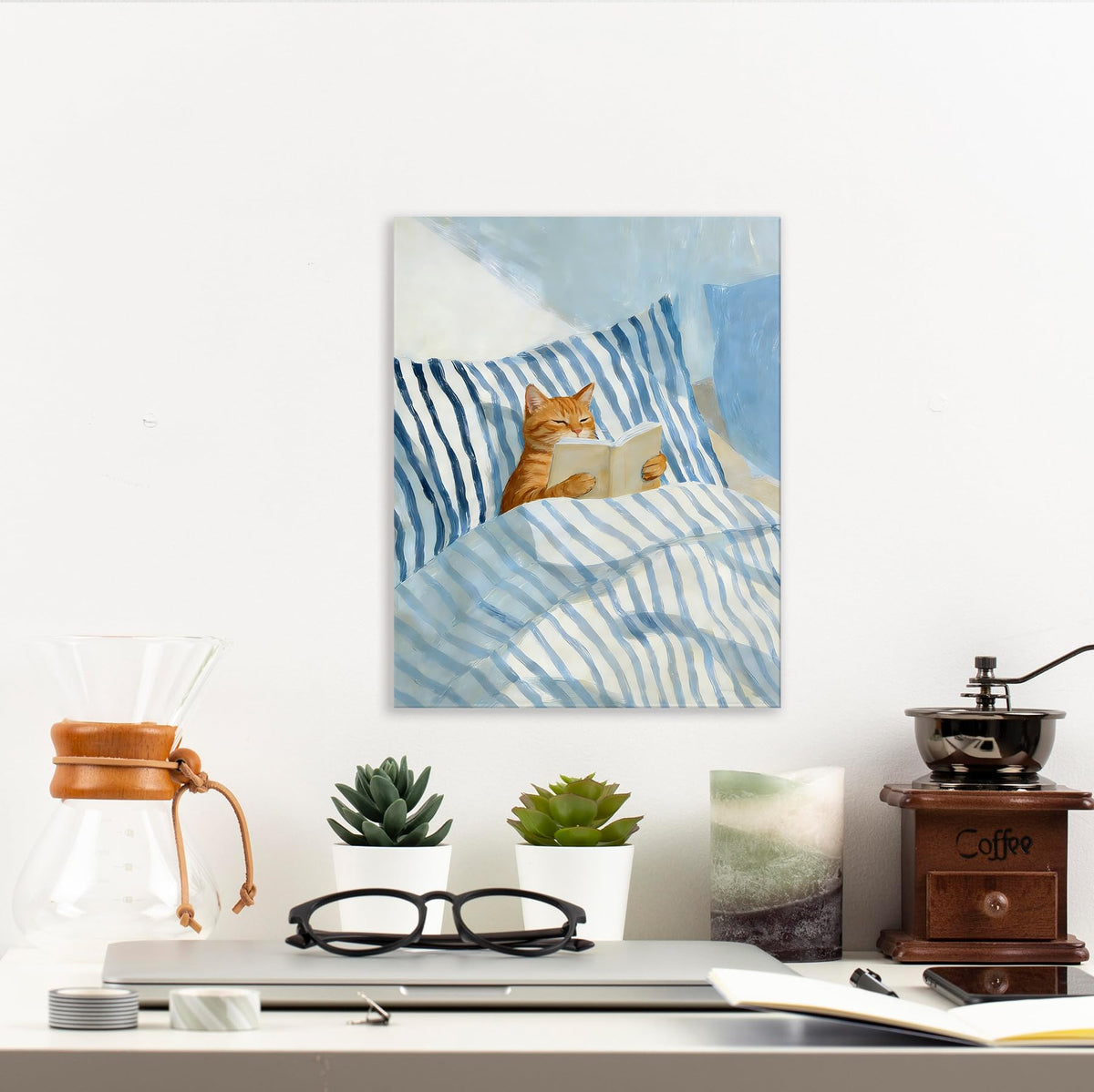 Orange Cat Reading Book Wall Art Decor 11x14 Inches (Orange Cat Reading Book)
