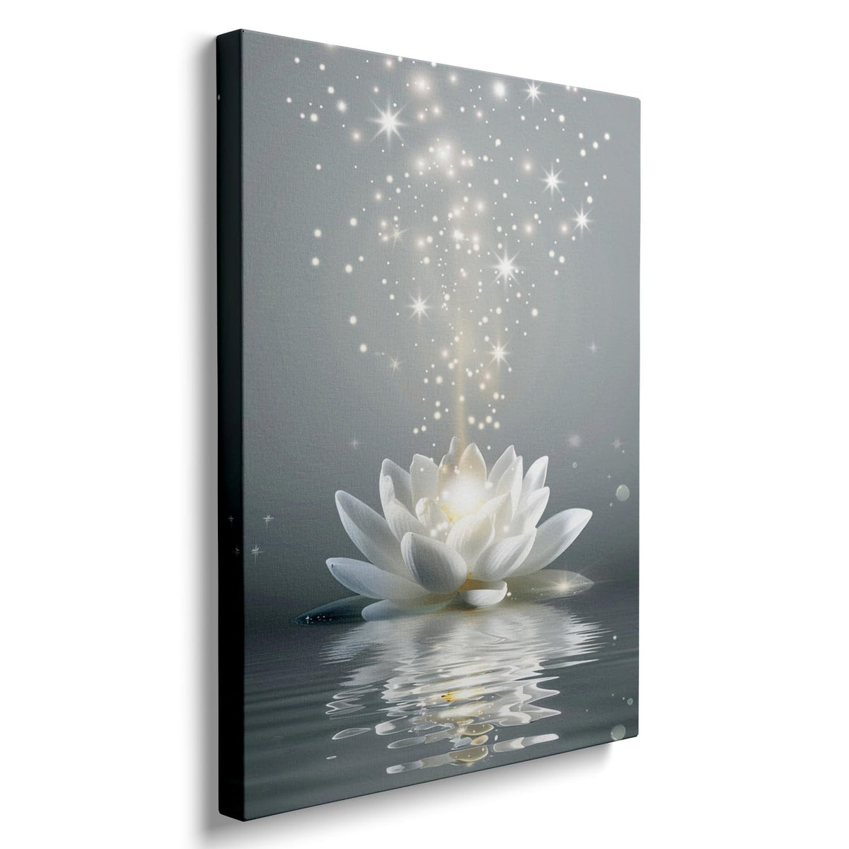 Framed White Lotus Flower Wall Art for Living Room (24"L x 16"W / Lotus03)