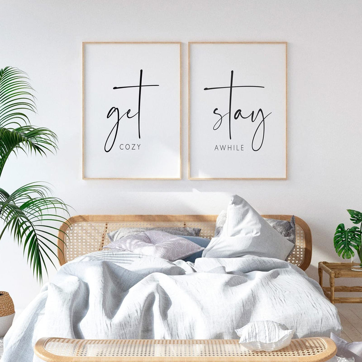 Get Cozy Wall Art Decor Stay Awhile Sign Canvas Above Bed Wall Art Guest Bedroom Decor Lets Stay in Bed Pictures Modern Painting Artwork for Living Room Guest Room 16x24x2 Inch Unframed (Get Cozy Prints / 16x24 Inch Unframed)