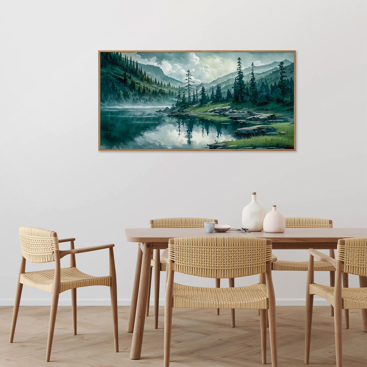 Large Nature Forest Framed Canvas Wall Art (Mountain Forest / 40"L x 20"W)