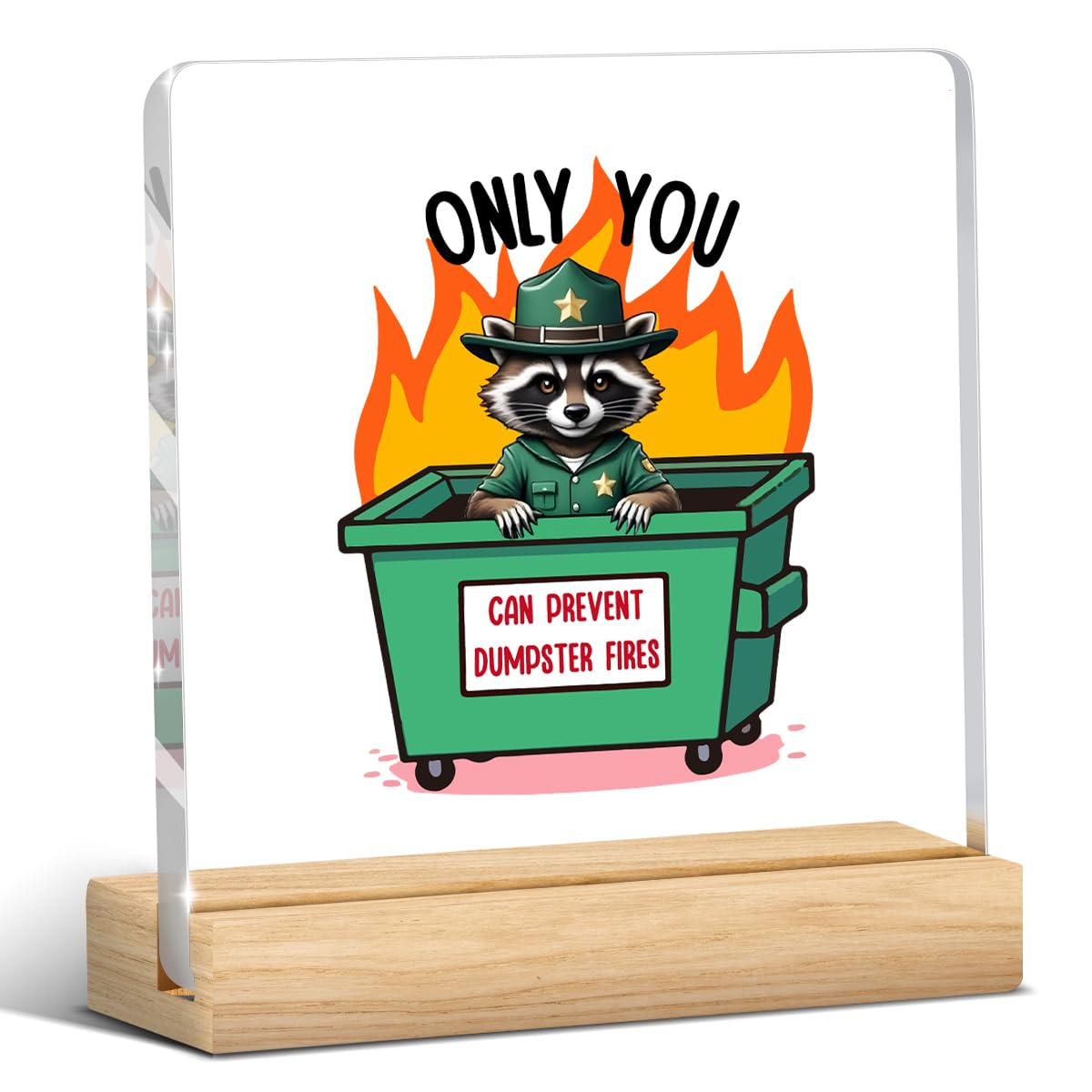 Funny Office Desk Decor Dumpster Fire Desk Accessories Coworker Gifts (Only You / Wooden base acrylic)
