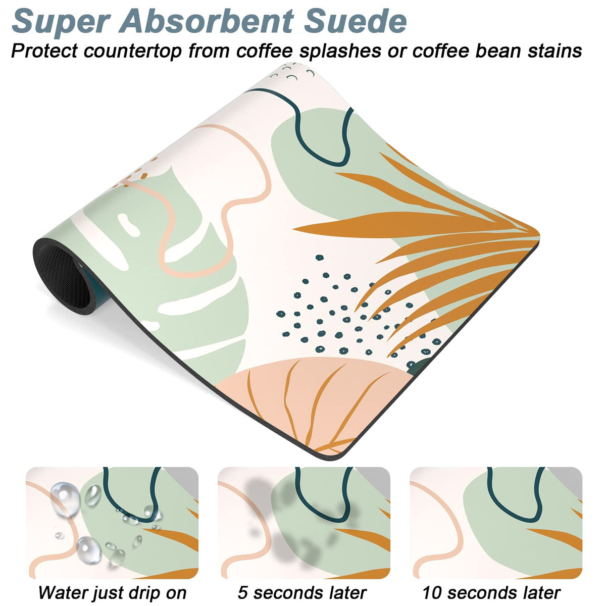 Coffee Mat 12" x 19" Cute Boho Theme Coffee Bar Mats for Espresso Machine Station Accessories and Organizer (Boho Tropical Leaves / 12" x 19")