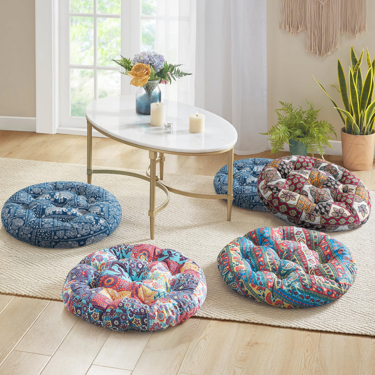 Round Floor Pillows (2 Count (Pack of 1) / Round | Indigo Elephant)
