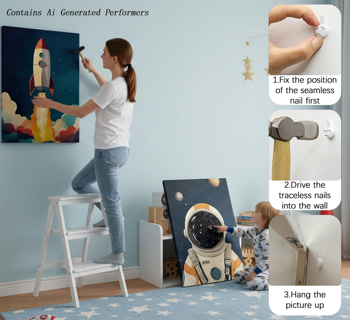 3 Pcs Outer Space Canvas Wall Art (Astronaut / 24"L x 16"W)