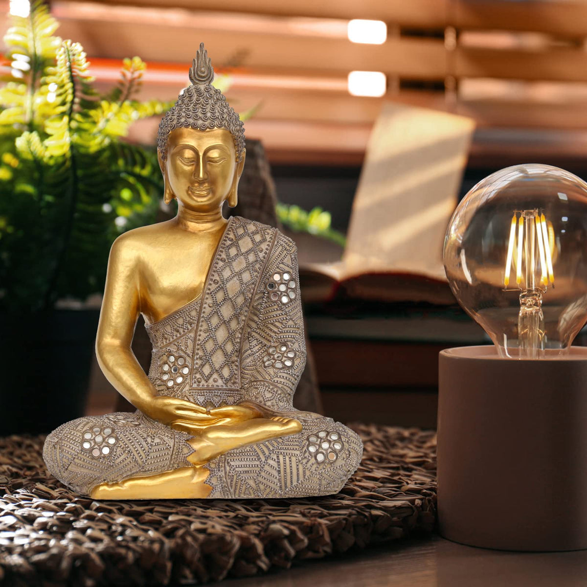 Buddha Statue for Home Decor Gold 12.4” (Gold Buddha Statue / 5.51'' X 8.66'' X 12.4'')
