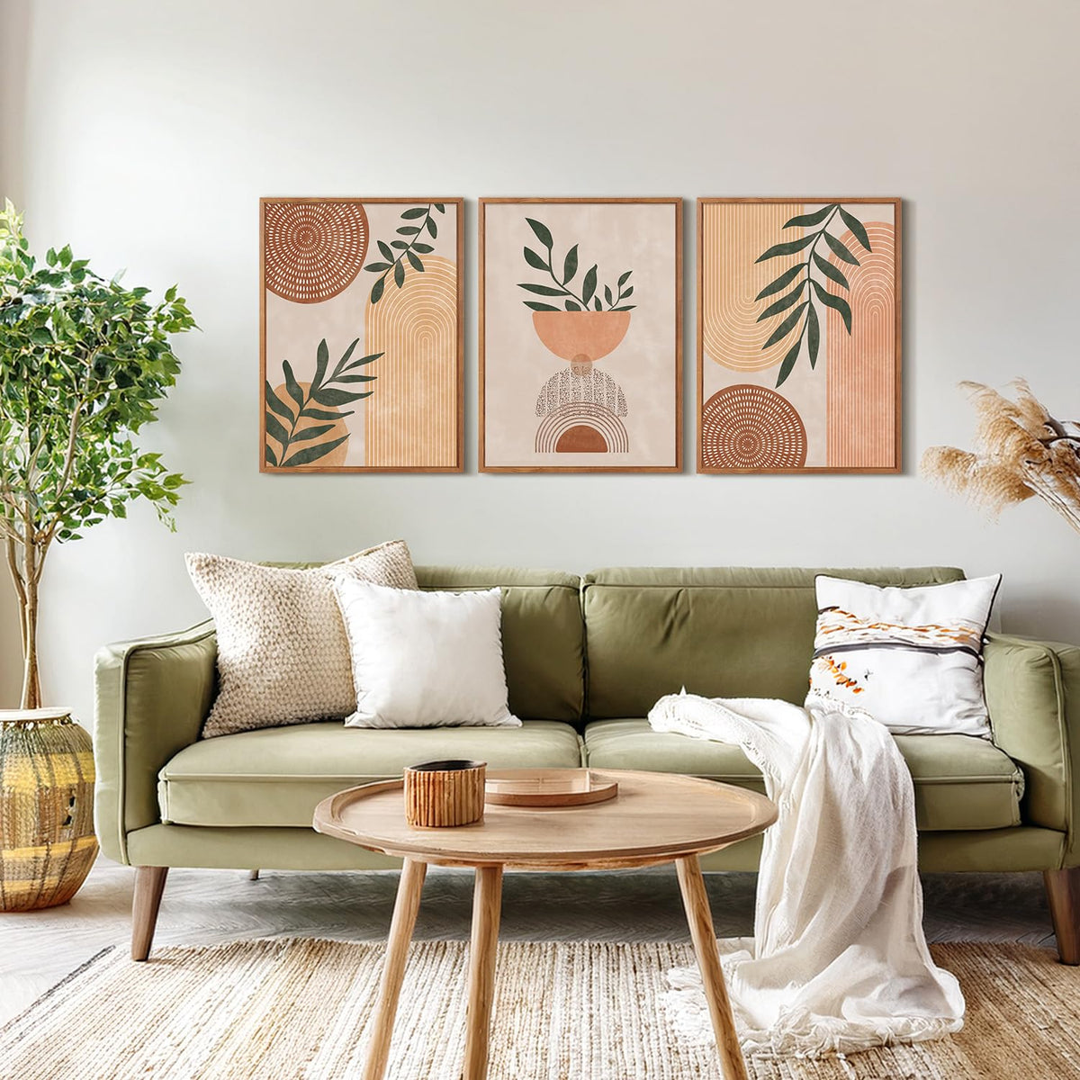 Boho Geometric Framed Canvas Wall Art Set Of 3 (Boho wall art)