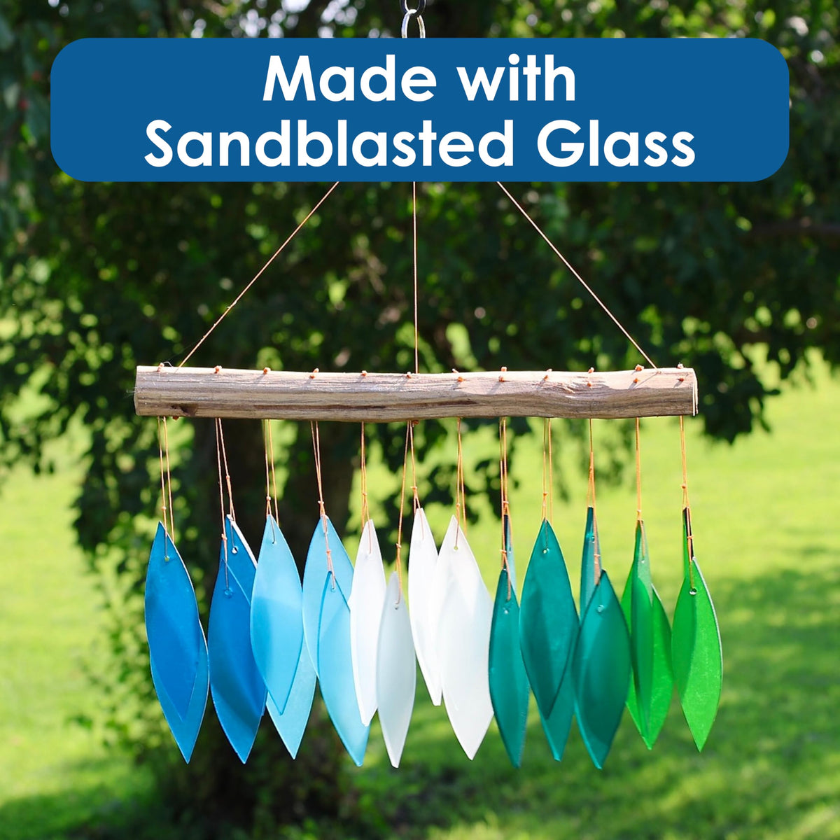 Blue Handworks Gradient Ocean Shades Glass Leaves Wind Chime (Gradient Ocean Shades)