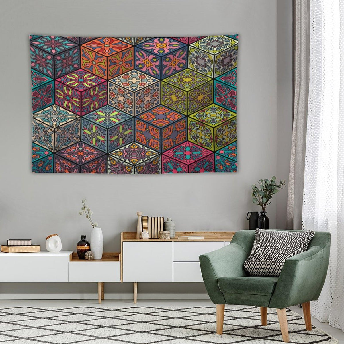 Hippie Bohemian Mandala Tapestry Wall Hanging Indian Flower Floral Texture Print Tapestries Home Decor for Living Room Bedroom Apartment Farmhouse Dorm 60"x90" (60"L x 90"W / Mandala-22)