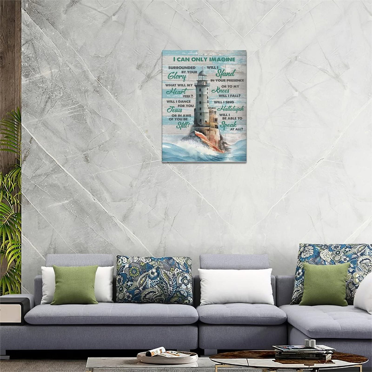 Lighthouse Wall Art Nautical Decor Beach Coastal Ocean Pictures Wall Decor Lighthouse Christian Scriptures Canvas Painting Prints I Can Only Imagine Modern Artwork Home Decor for Bathroom Bedroom 12"x 16" (Lighthouse / 16"L x 12"W)