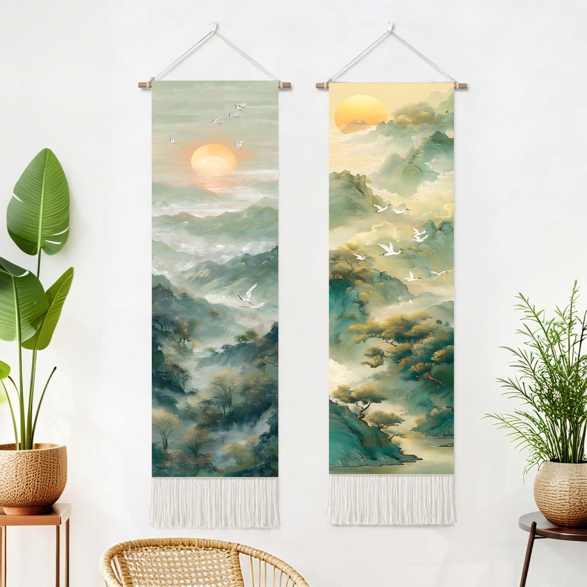 2 Pack Long Vertical Wall Tapestry (Mist Mountain Layers / 13"Wx51"H)