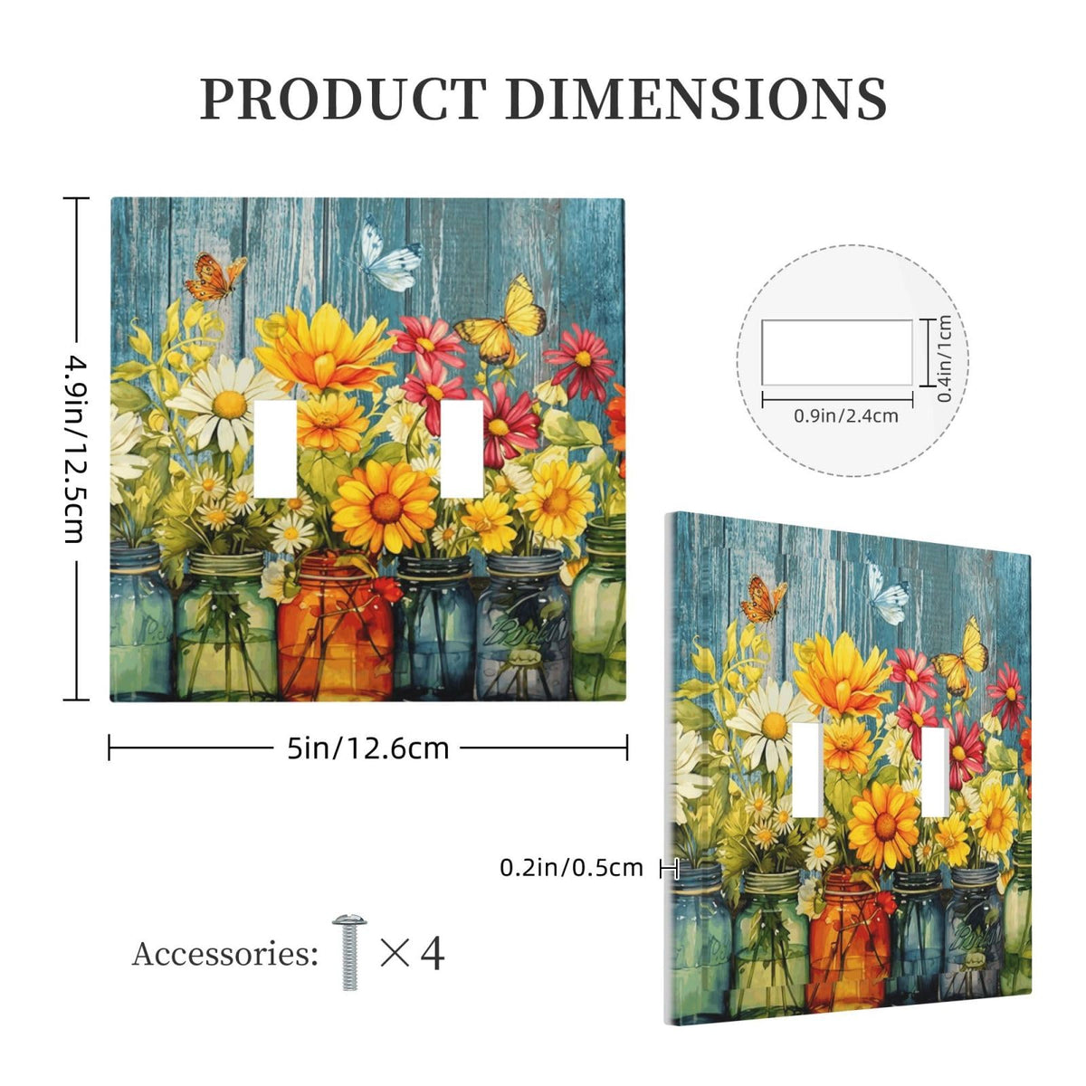 Decorative Rustic Daisy Flower Floral Toggle Light Switch Cover 2 (Country Rustic Daisy Flower Butterfly / 2 Gang Toggle Mid)