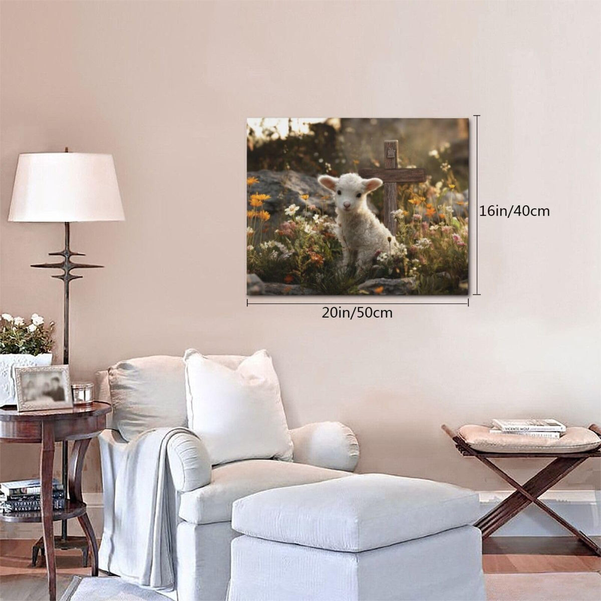 Farmhouse Lamb Wall Art For Kids Christian Cross Canvas Wall Decor Christ Pictures Paintings Prints Religious Bible Artwork Framed Decorations For Church Prayer Room Nursery Bathroom Bedroom Living Room Gifts 20" x 16" (Jesus Lamb / 20"L x 16"W)