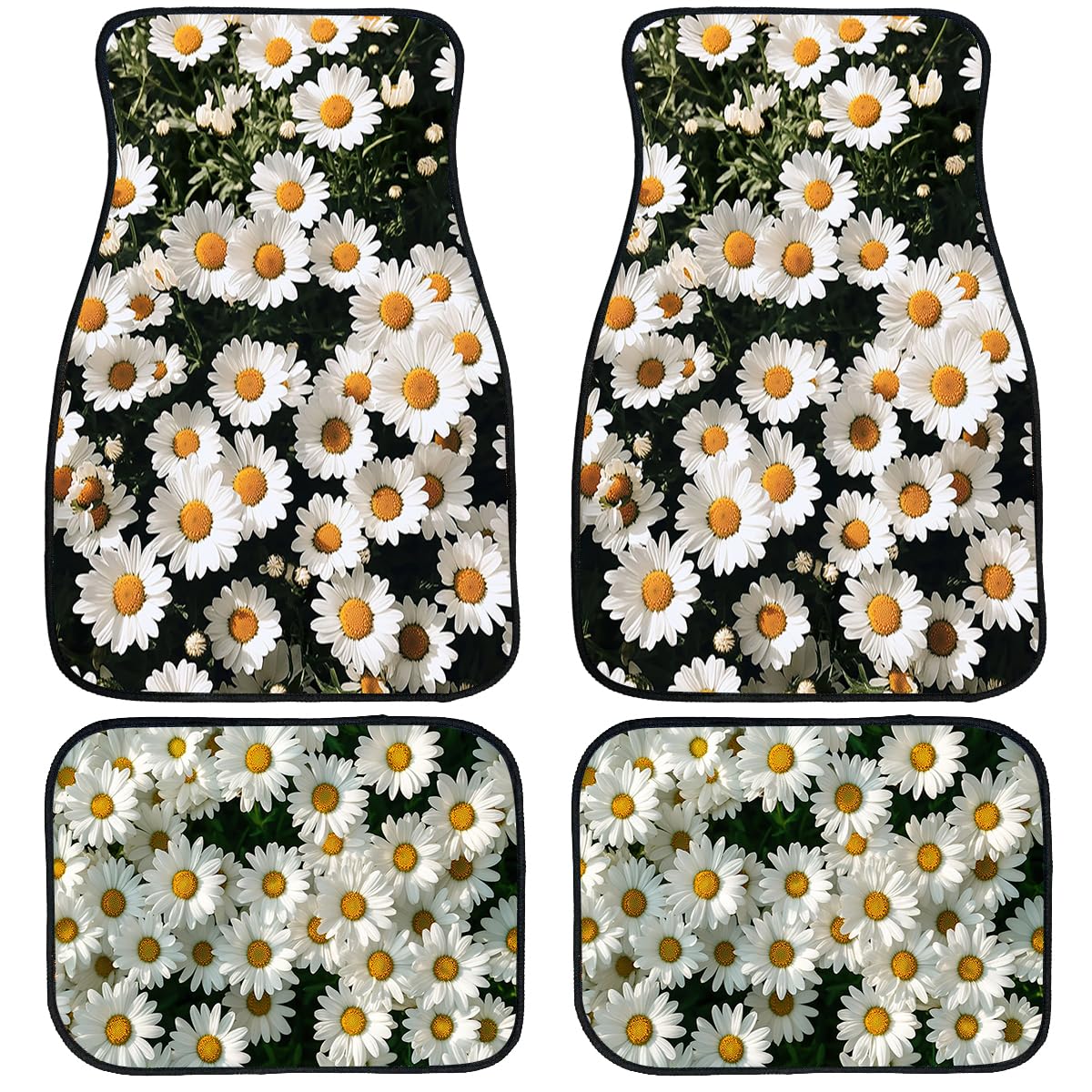 Daisy Car Floor Mats Set of 4 White Yellow Simple Background Fresh Carpet Front Rear Carpets Mat Non (26.8"L x 17.3"W x 0.4"Th / Daisy)