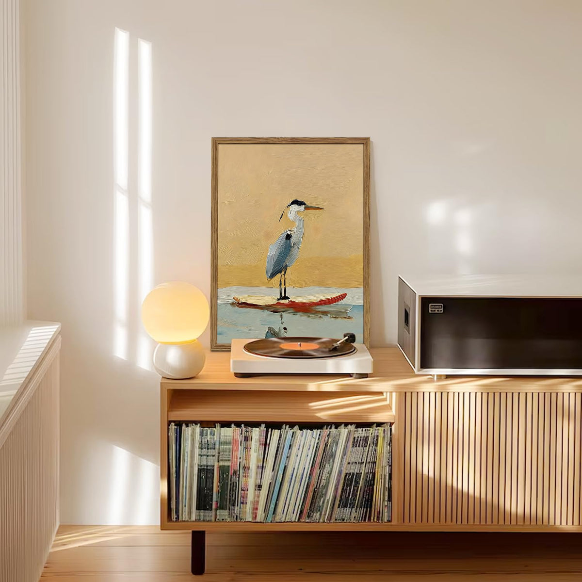 Blue Heron Wall Art Vintage Coastal Bird Wall Decor Picture Beach Wildlife Animal Poster Canvas Painting Print for Bathroom Living Room Bedroom 12x16 Inch Wood Framed (Animal-D / 16"L x 12"W)