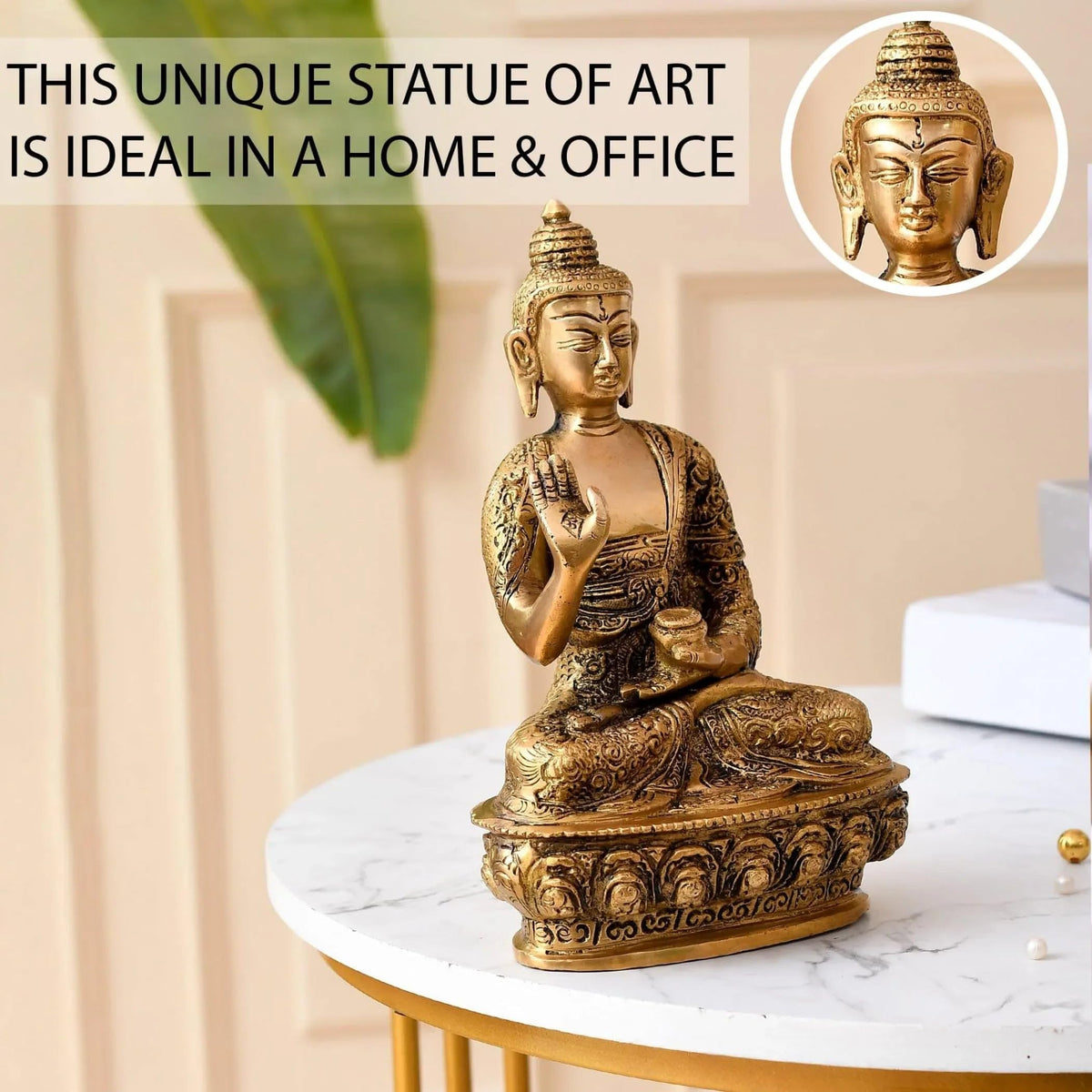 Brass Buddha Statue 8 Inch Idol Sculpture for Home Living Room Zen Decor for Spiritual Meditation Shrine (8 Inch)