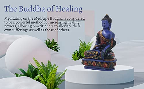 Tibetan Healing Medicine Buddha Statue Hand Painted Nepal (5 Inch (Pack of 1) / Blue)