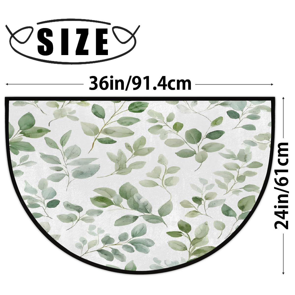 Sage Green Eucalyptus Leaves Half Round Door Mat Indoor Entrance Low Pile Non Slip Absorbent Semi Circle Welcome Mats Doormats 36x24 in Floor Mats for Home Kitchen (Watercolor Green Eucalyptus Leaves Leaf)