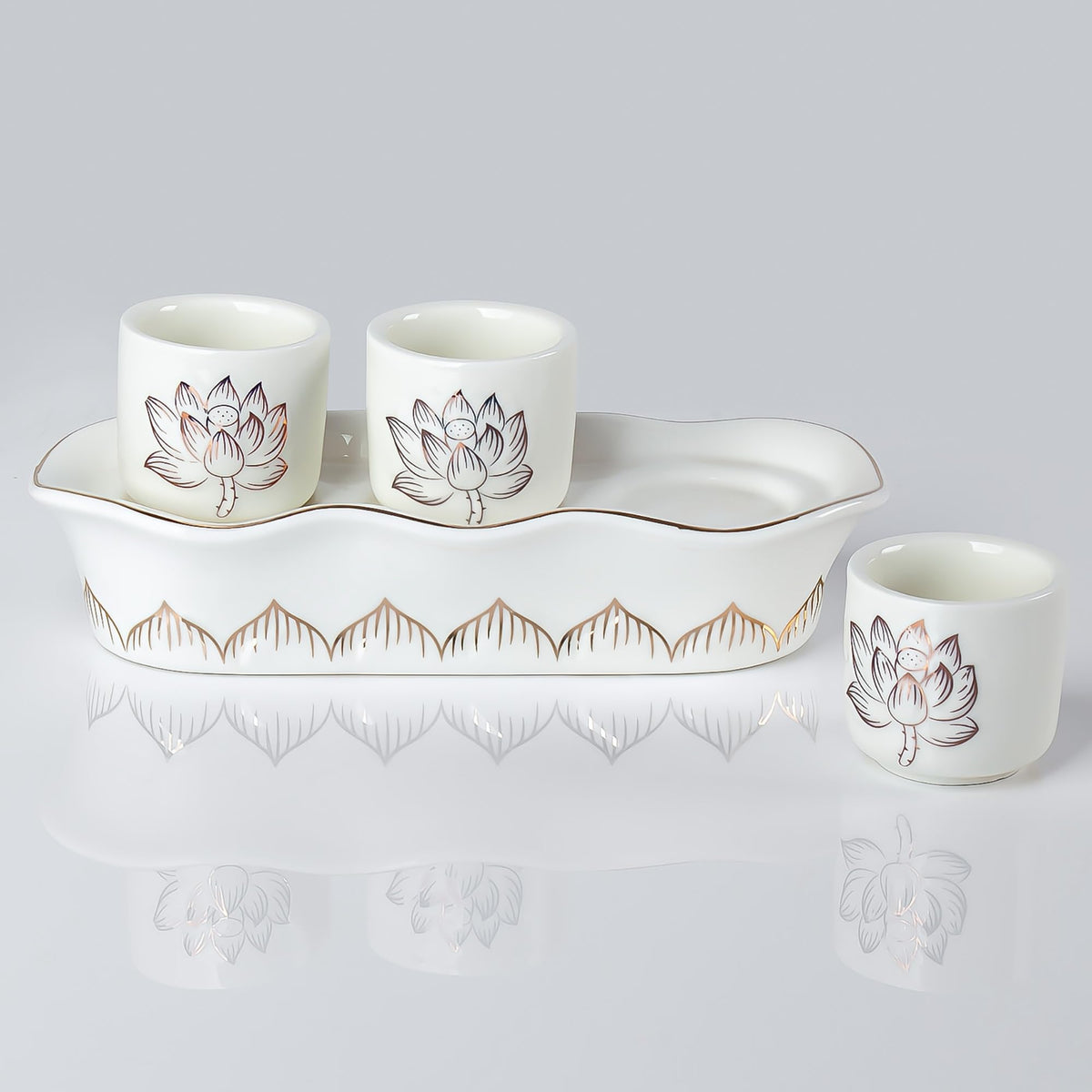 White Buddhist 3 Altar Cups Set (3 White Ceramic Cup Set - No Lid)