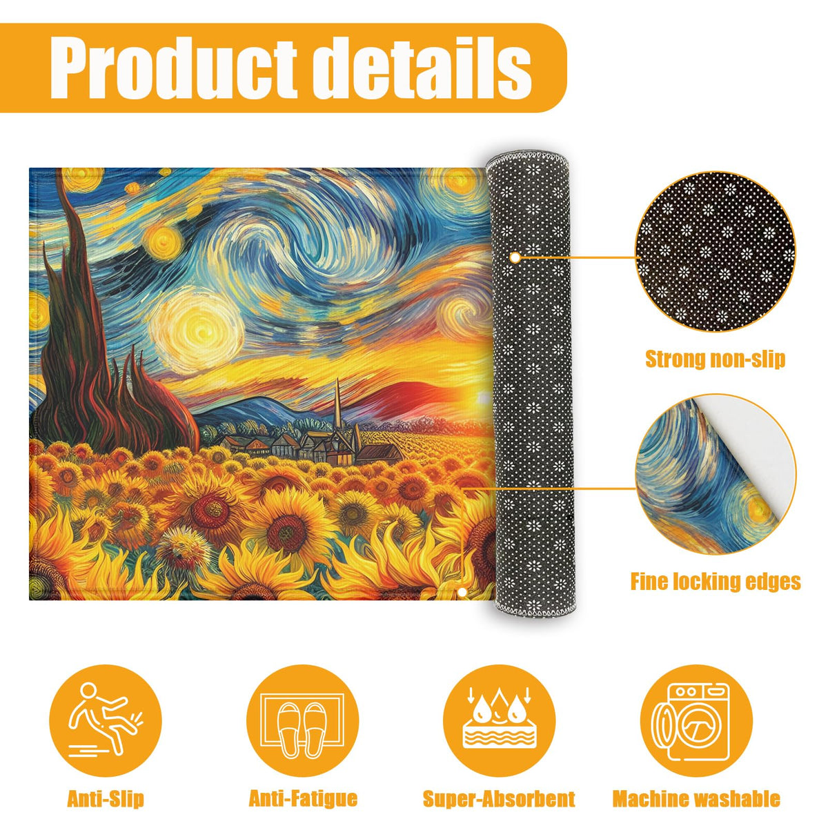 Sunflower Starry Night Bath Mat for Bathroom (Starry Night Sunflower)