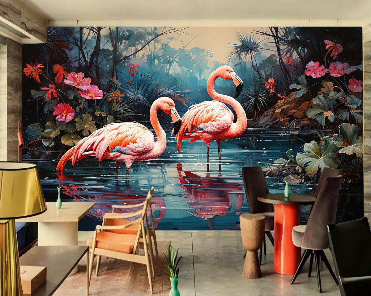 Peel and Stick Wall Mural Wallpaper Flamingo 136"×96" Decor G13 (G13 / 136" x 96")