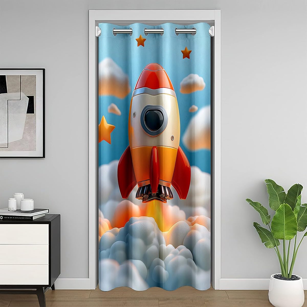 Aircraft Door Curtain for Doorway Privacy 59x80 Inch 1 Panel Kids Helicopter Flying Plane Closet Cover Teens Travel Decor Room Divider Curtain Breathable Soft Lightweight Room Decor (Orange Blue / 59"W x 80"L (Pack of 1))