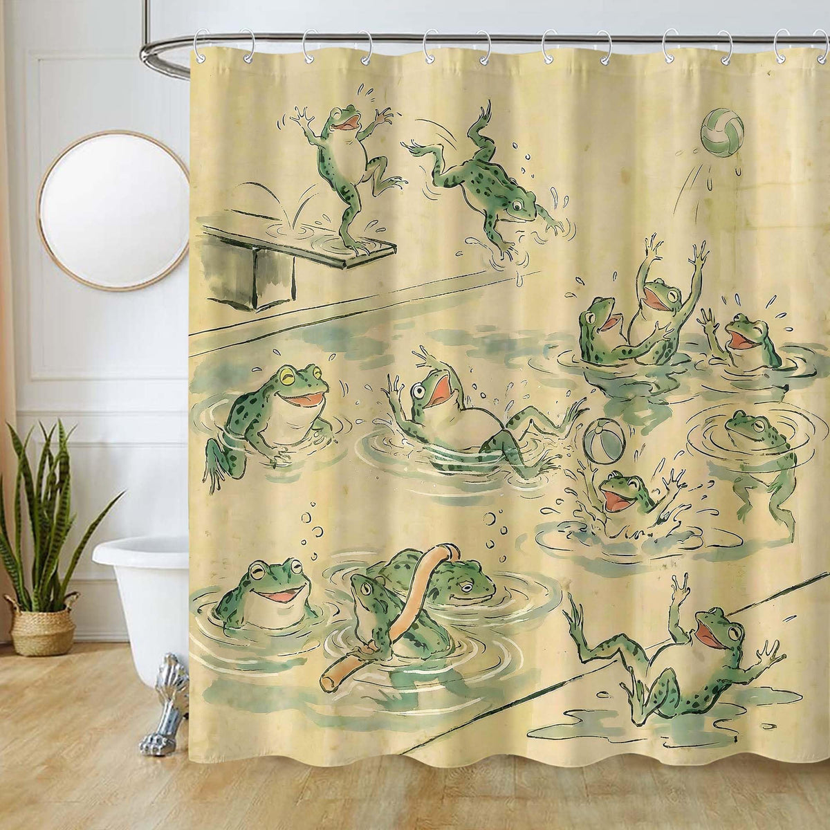 Playful Frogs Shower Curtain Set (72"W x 72"L (Pack of 1) / Yellow)