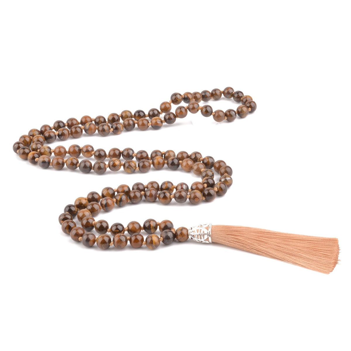 Mala Beads 108 Natural Stone GemStones Japamala Yoga Meditation Hand Knotted Beaded Tassel Necklace for Women Men (Tiger Eyes)