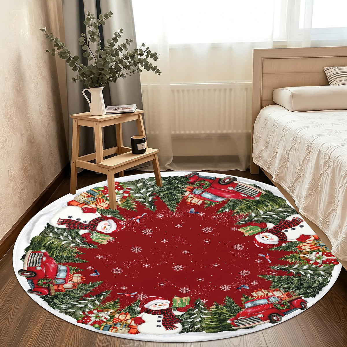 Christmas Round Area Rug 5ft (Gift-snowman Truck / 5' (Round))