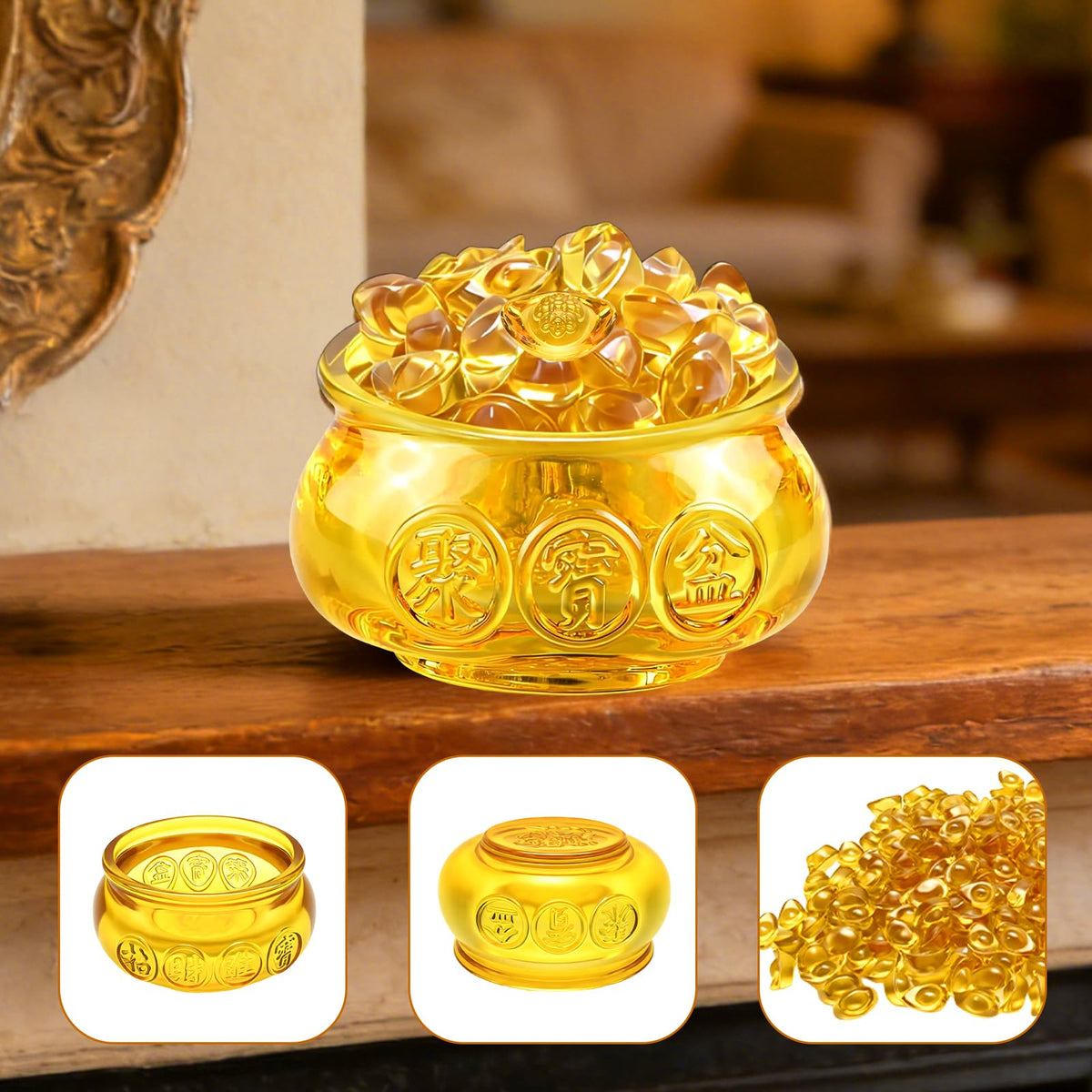 3.95" Golden Wealth Basin with 108 Crystal Ingots (3.95inches)