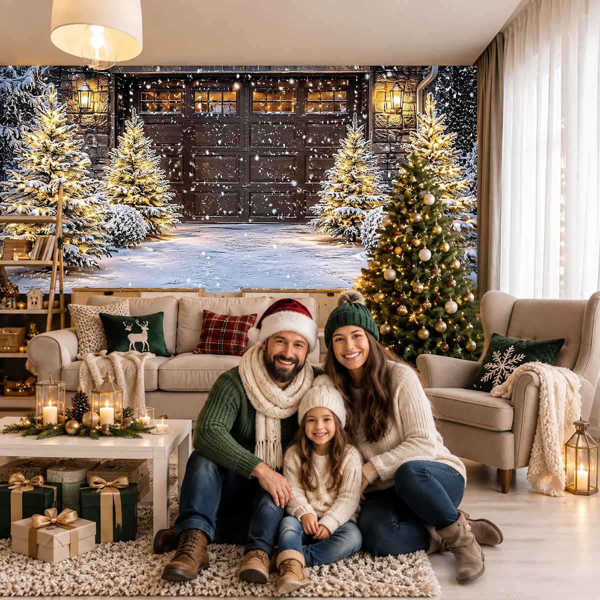 Christmas Snowy Garage Door Cover Banner 6x13FT Winter Xmas Backdrop (Cedar-2)