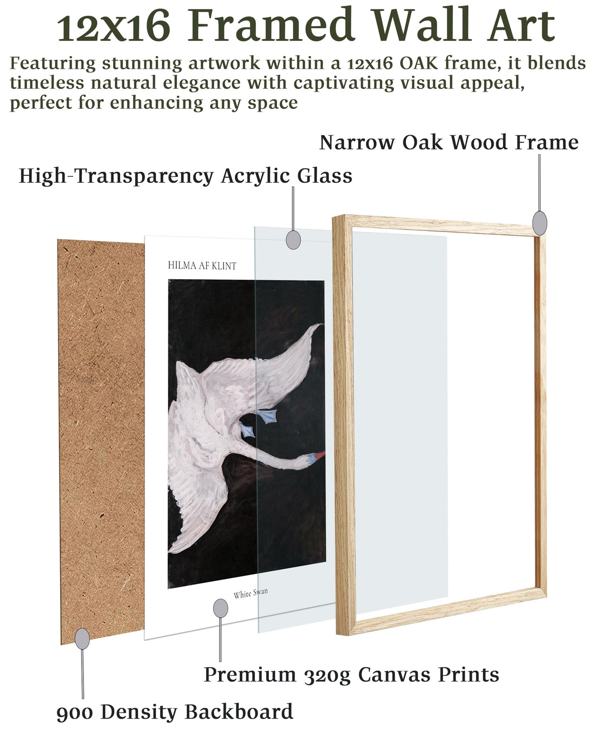 12x16 in Abstract White Swan Scandinavian Framed Wall Art (Framed White Swan / 16"L x 12"W)