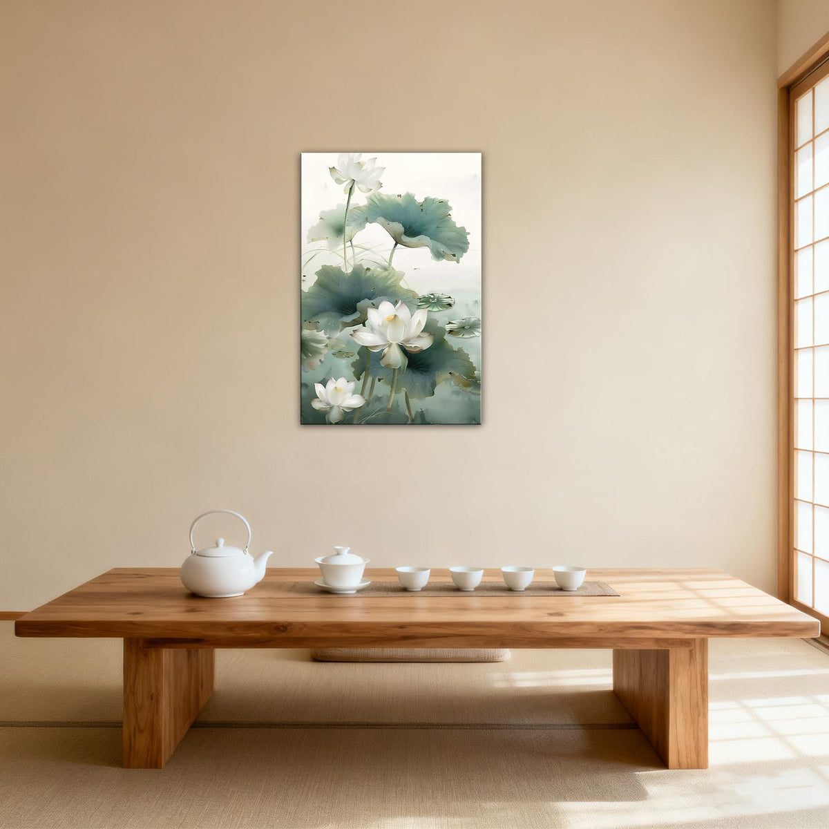 White Lotus Flower Canvas Wall Art Lotus Floral Pond Painting Pictures Zen Inspired Wall Decor for Living Room Bedroom Bathroom Home (Artwork-8 / 24"L x 16"W)