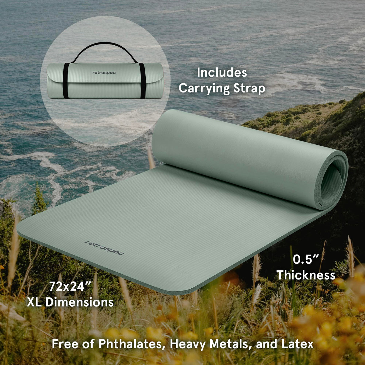 Solana 1 2" Thick Yoga Mat Non Slip Exercise Mat w (Sage / 1/2 inch)