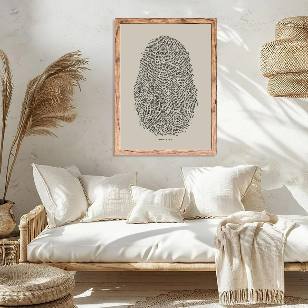 Wood Frame Christian Wall Art Identity in Christ Thumbprint Canvas Art Prints Inspirational Bible Verse Wall Decor Sketch Faith Poster Religious Decor Pictures for Bedroom Living Room 8x12inch (8"L x 12"W / style-1 Wood Framed)