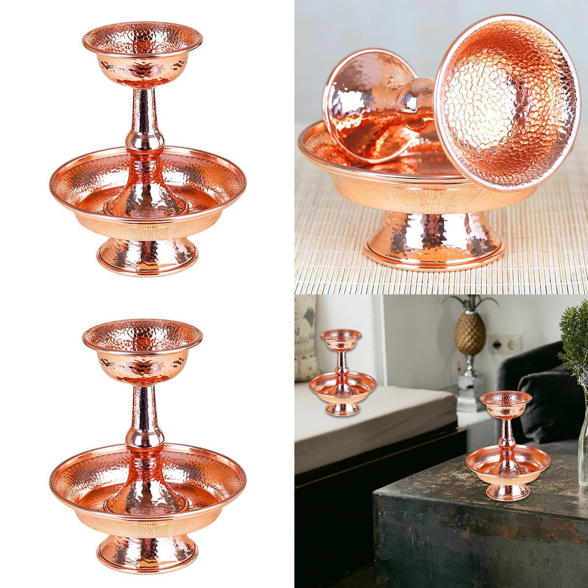 Tibetan Buddhist Metal Offering Bowl Intricate Carvings Buddhism Supplies Temples Worship Cup for Cultural Collectors Meditations Ornament (L)