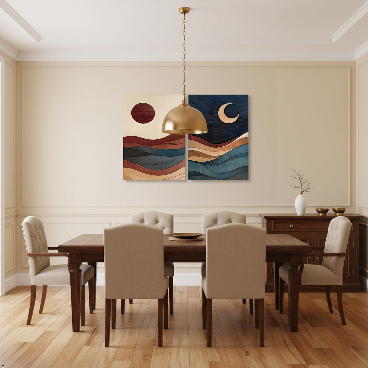2 Piece Sun and Moon Canvas Wall Art (riyue / 24"L x 16"W)