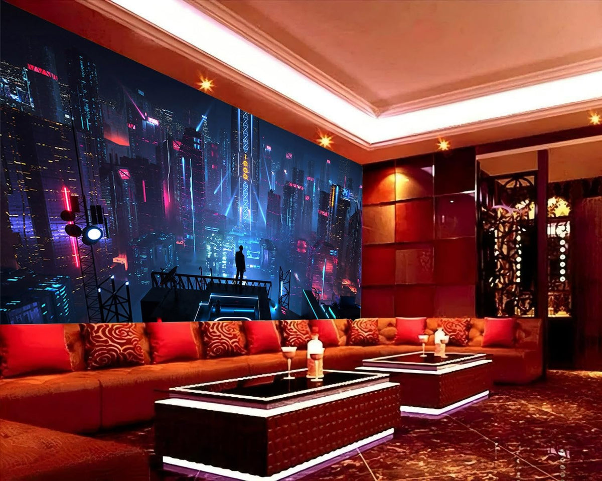 Peel and Stick Wall Mural Wallpaper Night Club 157"×108" Decor K04 (K04 / 157" x 108")