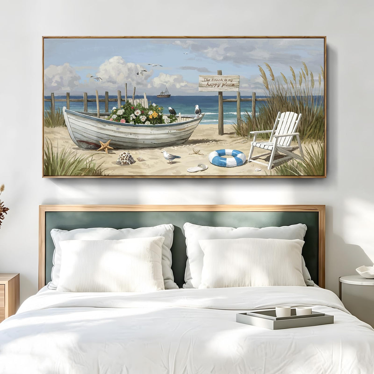 Large Framed Modern Nature Wall Art (Seaside Wall Art / 58"L x 29"W(Framed))