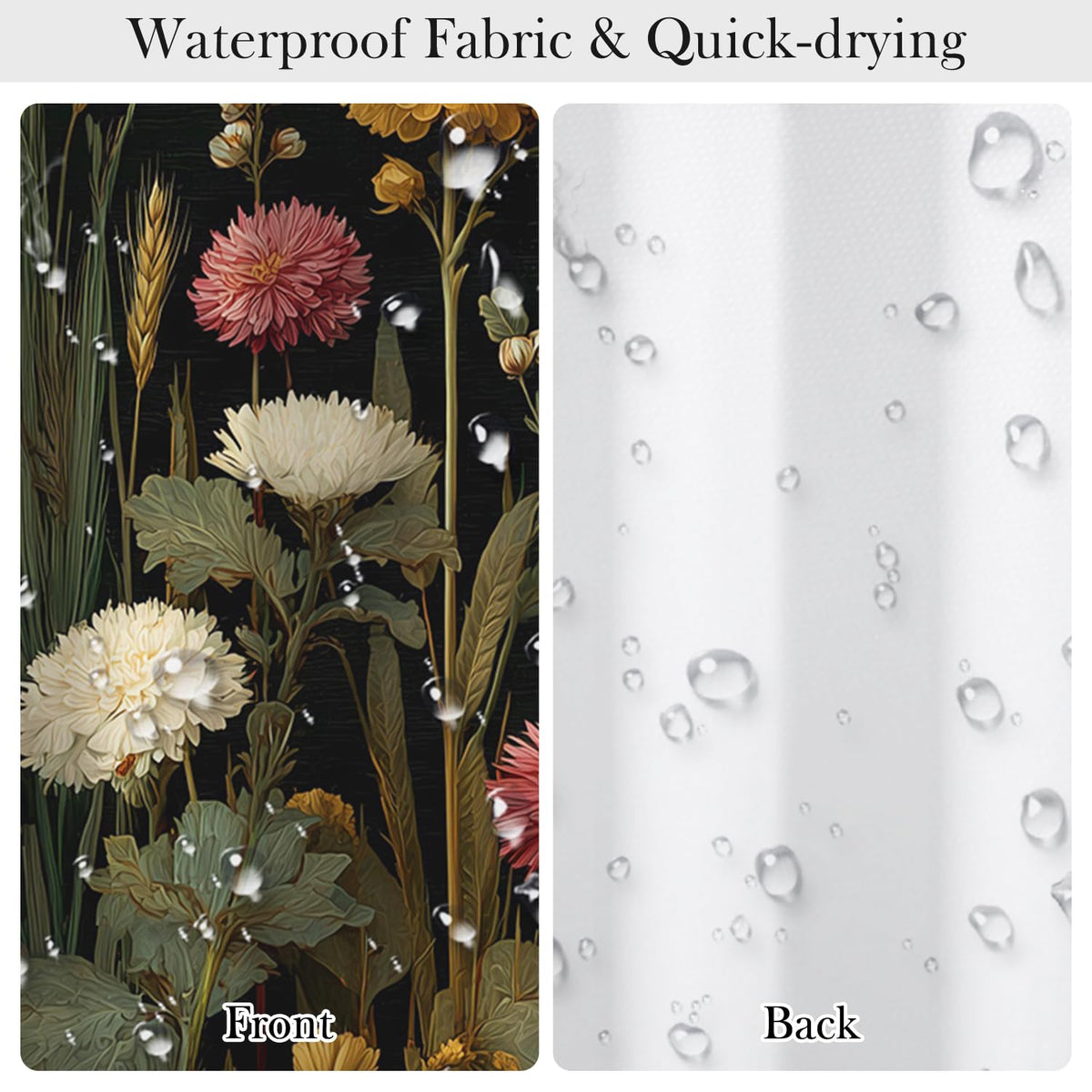 Dark Botanical Floral Shower Curtain with Hooks (Dark Flowers / 72"W x 78"L (Pack of 1))