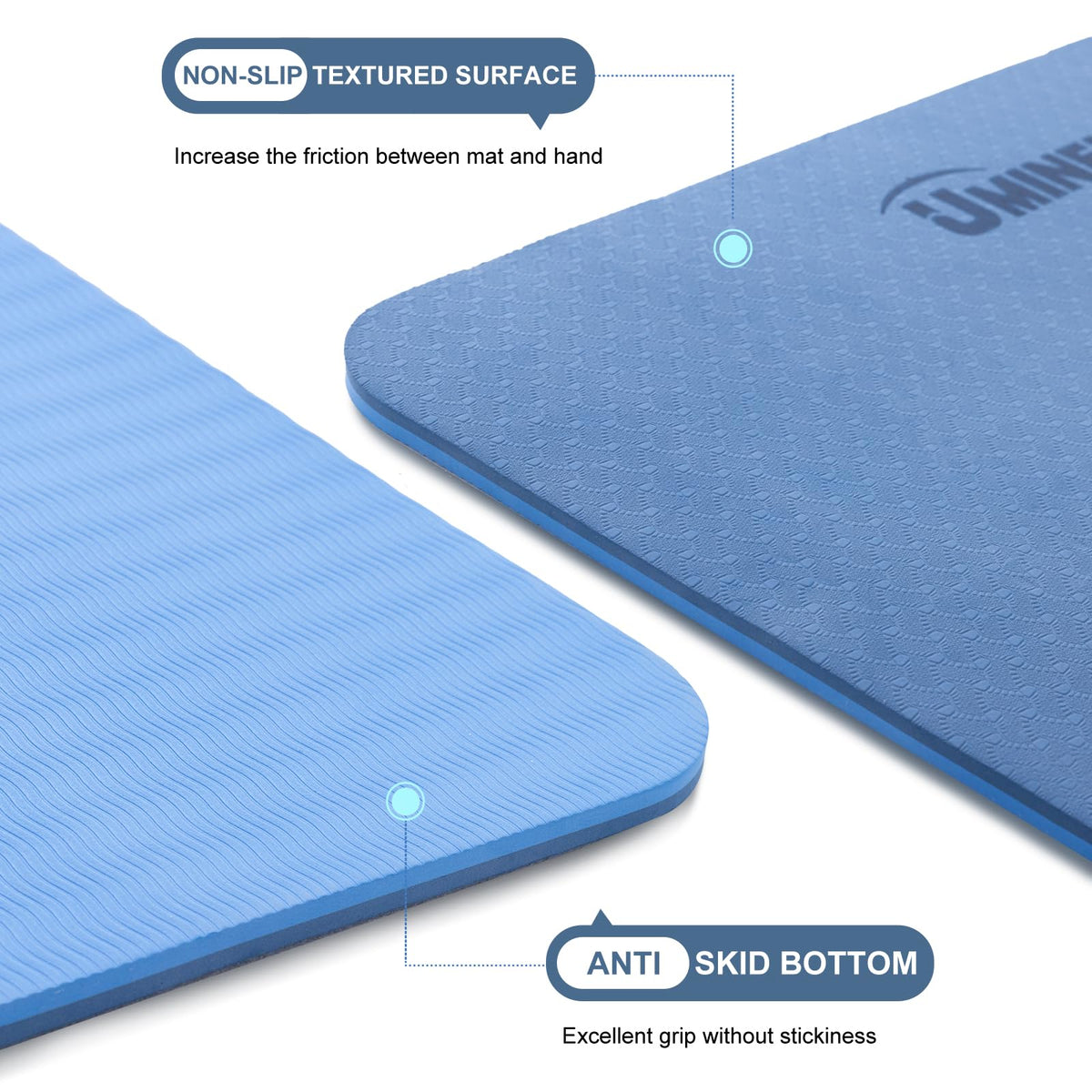 Yoga Mat for Women Men (72"x24"x2/5" / True Navy & Light Blue)