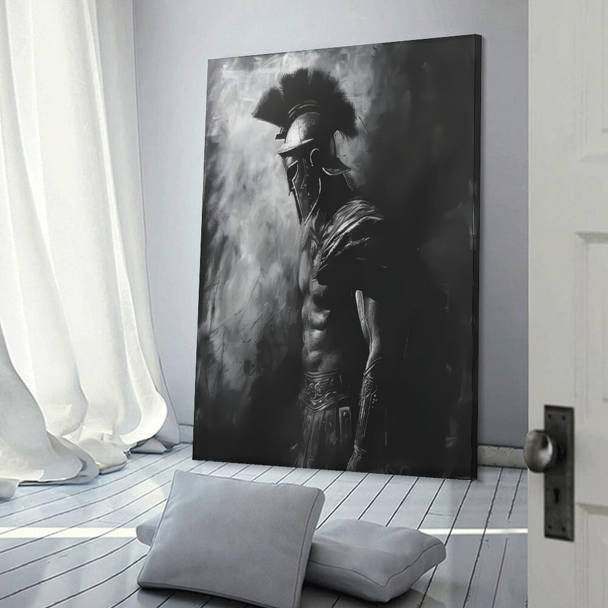 Black White Charcoal Sketch Roman Gladiator Canvas Printing Wall Art Prints Wall Decor Posters Monochrome Warrior Minimalist Scandinavian Bedroom Living Room Office Decor 08x12inch (style-41 / 08x12inch(20x30cm) Frame)