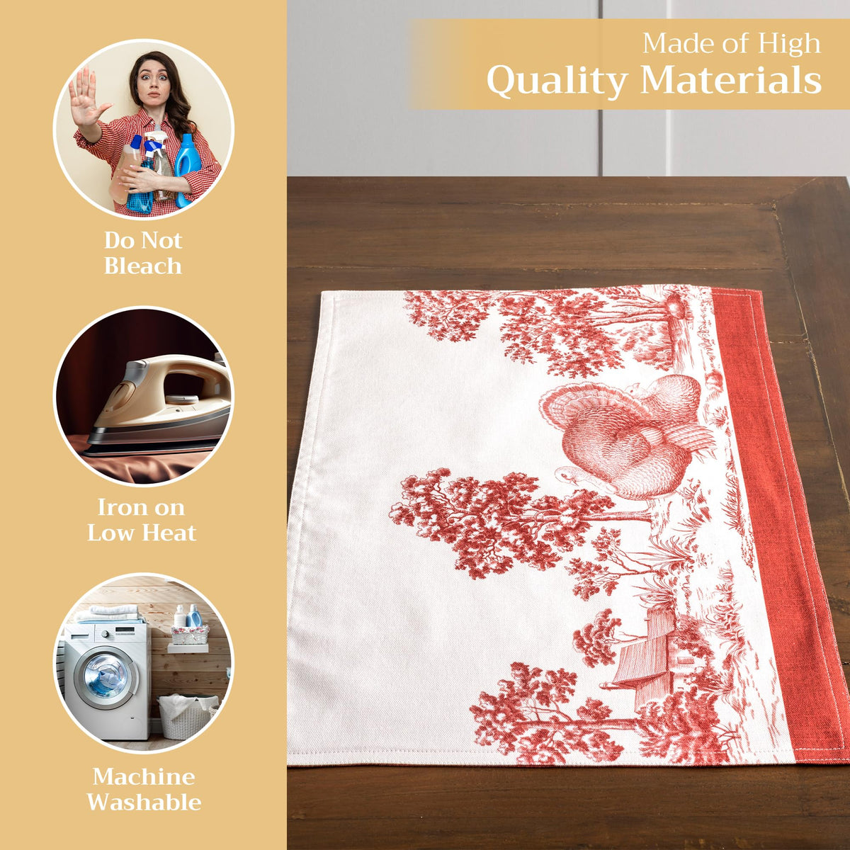 Placemats Set of 4 Reusable 100% Cotton (087 - Holy Jouy - Red / 13" X 19" (Pack of 4))