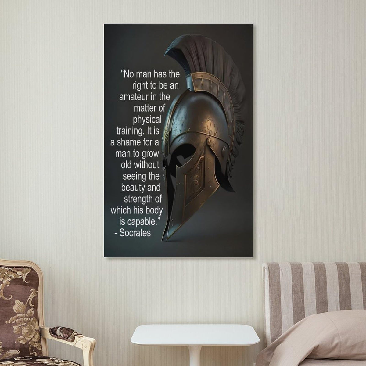 Socrates Physical Training Quote Spartan Helmet Canvas Printing Wall Art Prints Wall Decor Posters Motivational Gym Philosophy Modern Minimalist Living Room Bedroom Office 08x12inch (style-25 / 08x12inch(20x30cm) Frame)