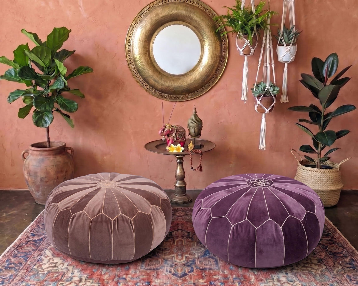 Moroccan Velvet Floor Pouf (Chocolate Brown)