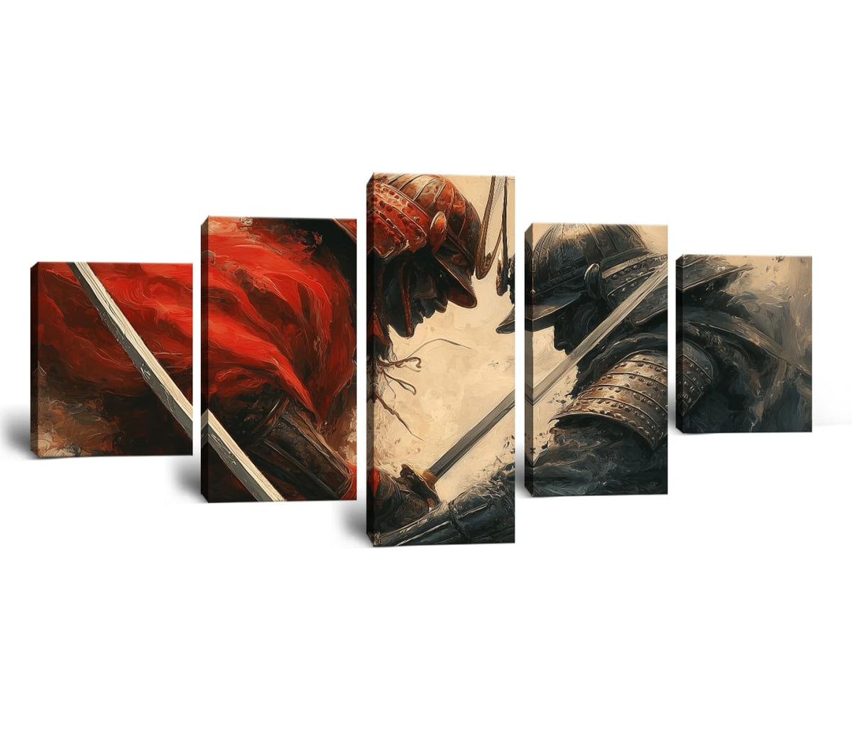 Japanese Canvas Wall Art Japaneses Samurai Wall Decor for Living Room Bedroom Office (50"Wx24"H / Samurai 5P-14)