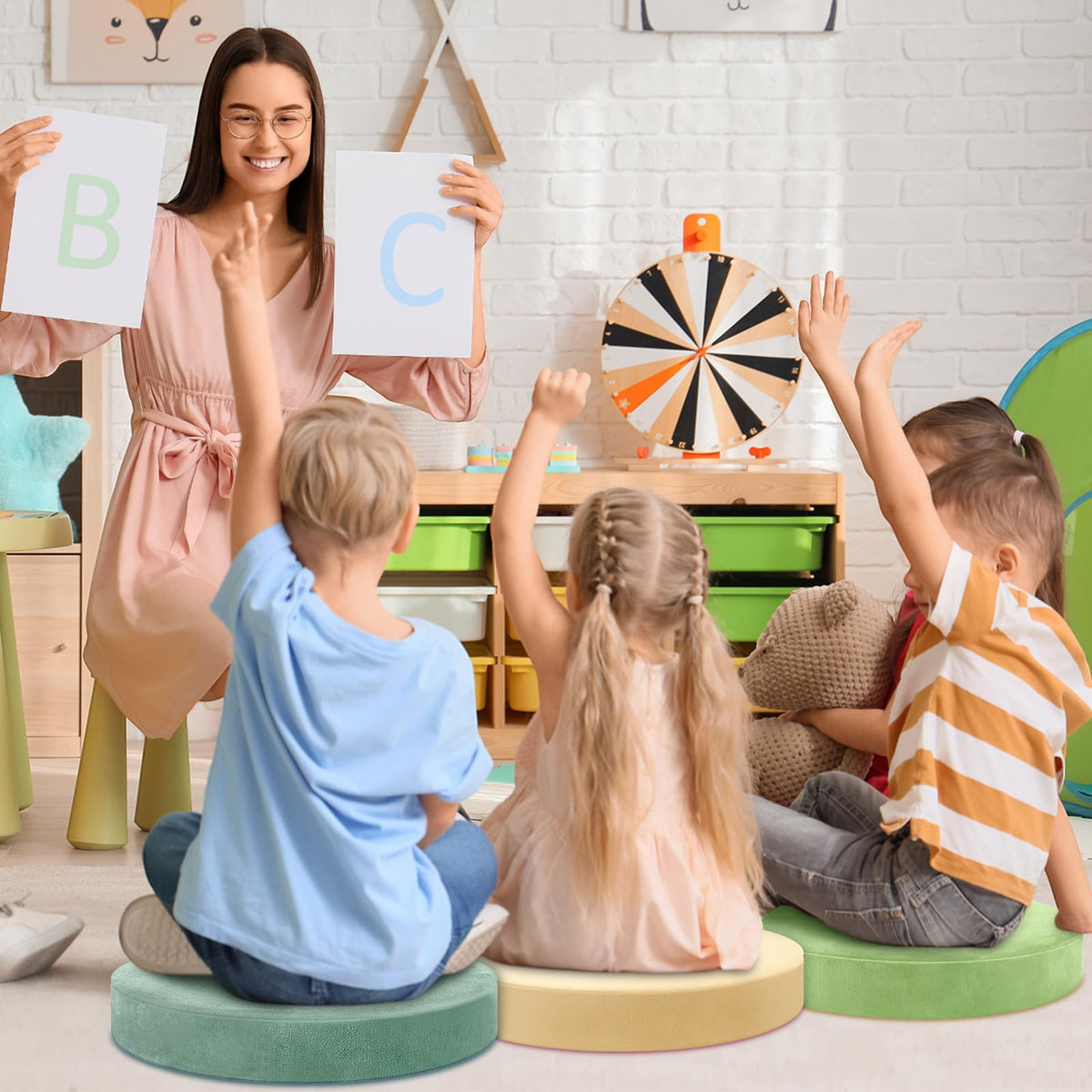 8 Pcs Round Floor Pillow Cushions for Kids Classroom 15'' Soft Flexible Seating Classroom Elementary Extra Thick Floor Cushions for Daycare Kindergarten Reading Corner Library (Forest Green)