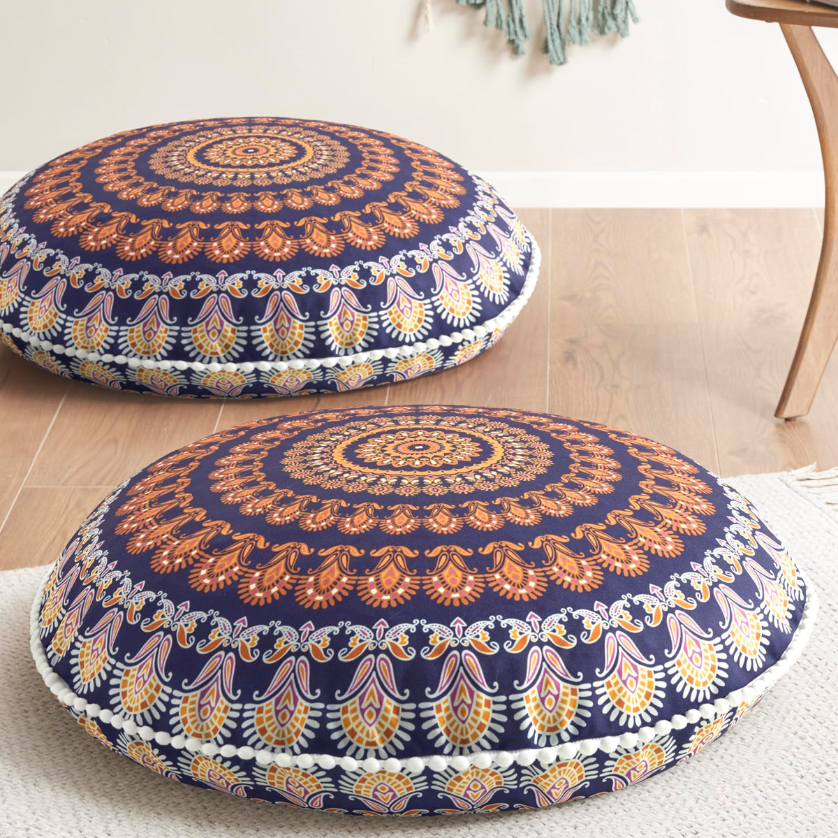 Floor Pillows 2 Pack (2 Count (Pack of 1) / Round | Yellow)