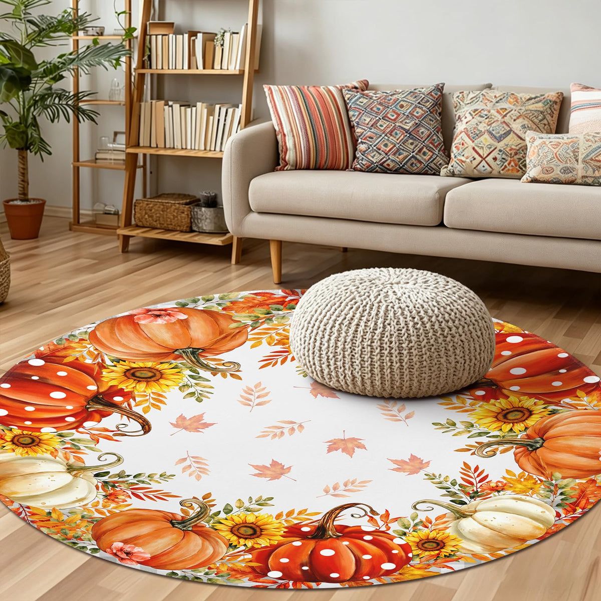 Fall Round Area Rug 4ft (Autumn-maple Leaf / 4' (Round))